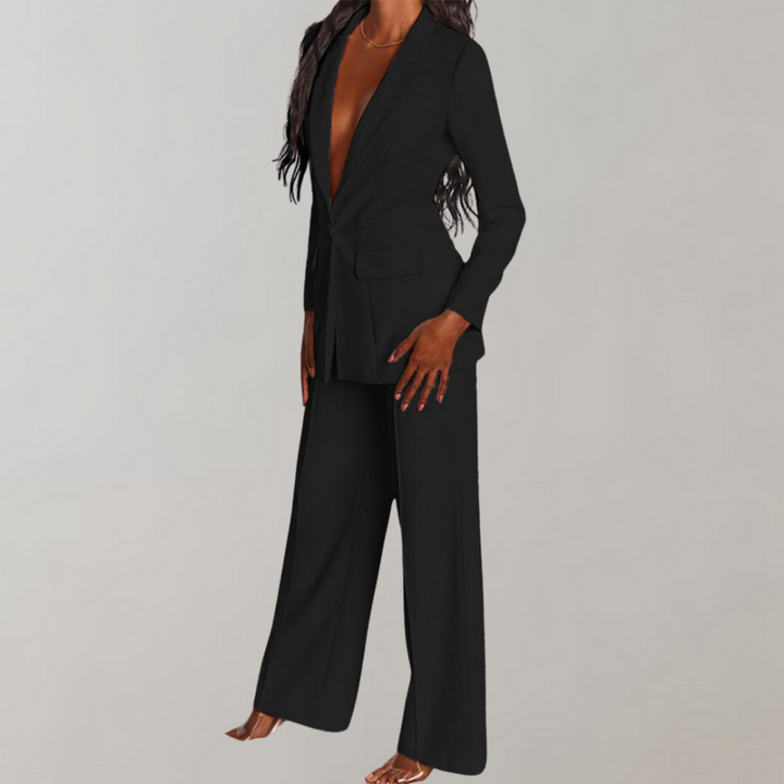 Lente/herfst dames pak set Elena. Stijlvolle blazer en broek voor een trendy dameskleding look.