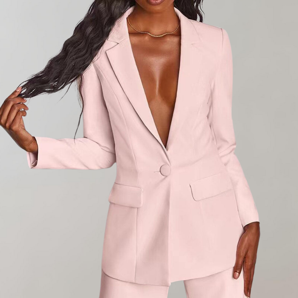 Winterse elegantie met deze dames blazer & broek set. Comfortabel en modieus.