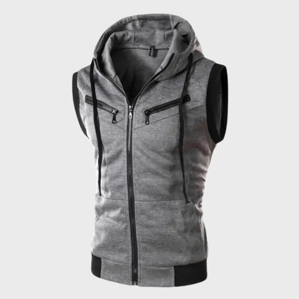 Comfortabel slim fit heren mouwloos vest met capuchon van polyester, ideaal voor casual streetwear.