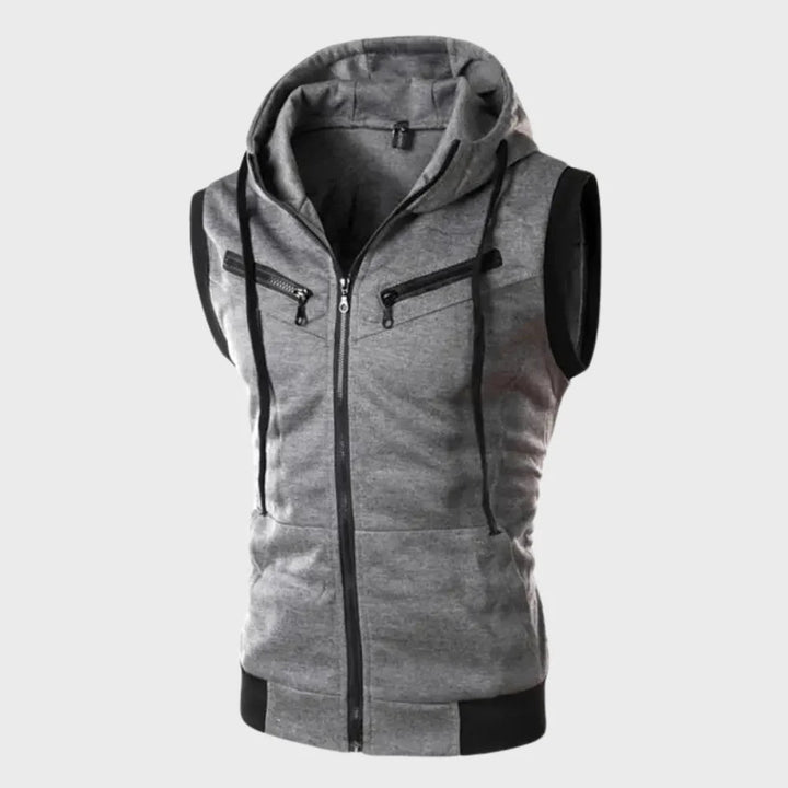Comfortabel slim fit heren mouwloos vest met capuchon van polyester, ideaal voor casual streetwear.