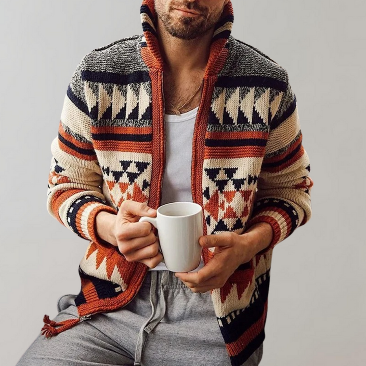 Heren gebreide wintertrui met trendy print, warm en stijlvol voor herenmode, comfortabel casual kledingstuk.