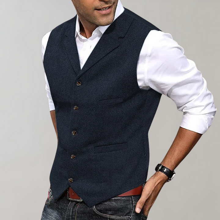 Groen tweed jasje voor mannen, straalt tijdloze elegantie uit. Een stijlvol vest voor elke gelegenheid in herenmode.