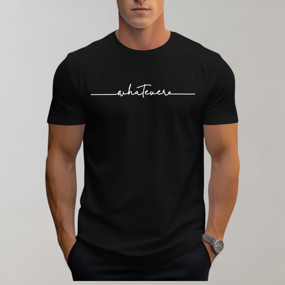 Zwart heren t-shirt met ronde hals en opvallende 'Whatever' print, ideaal voor casual streetwear.