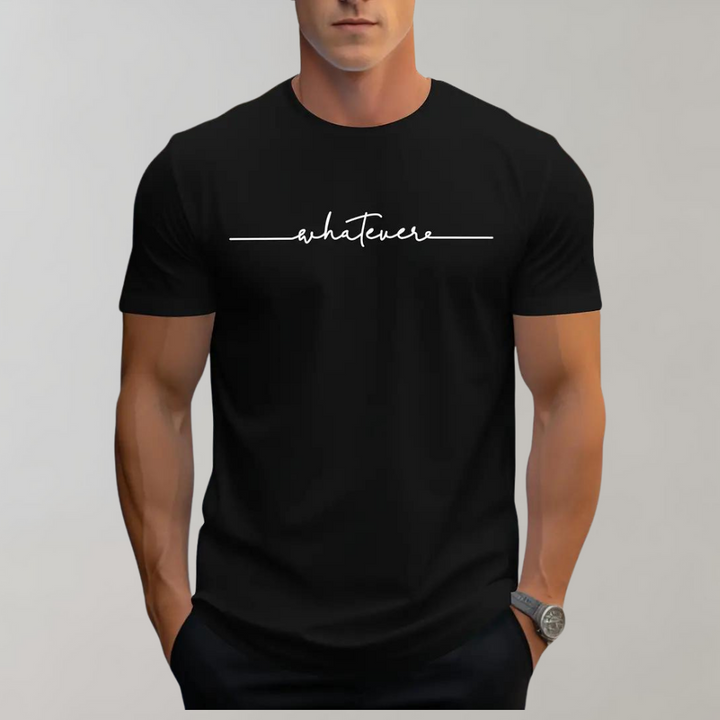 Zwart heren t-shirt met ronde hals en opvallende 'Whatever' print, ideaal voor casual streetwear.