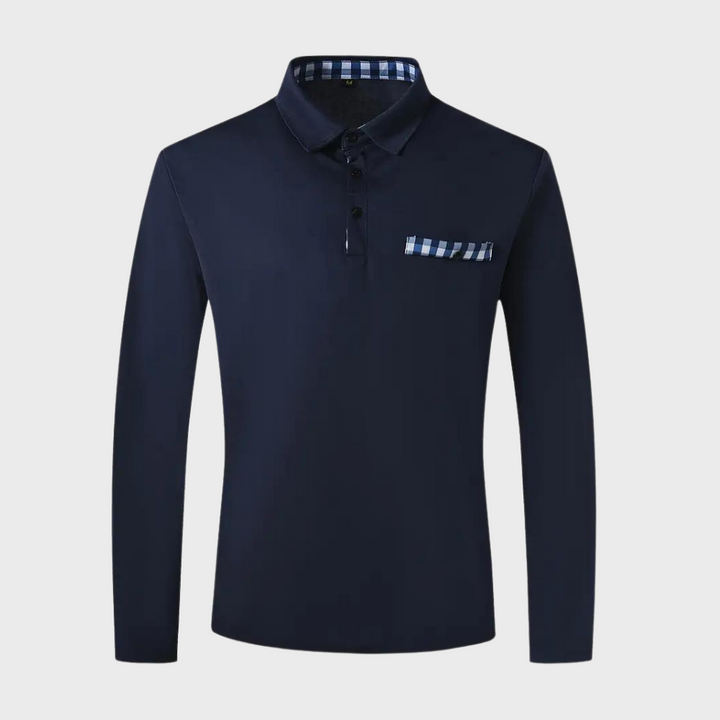 Klassieke grijze heren polo met lange mouwen, Oliver, ademend en veelzijdig.