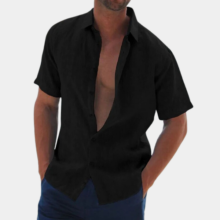 Ademend linnen herenhemd met korte mouwen, een must-have voor een luchtige zomer. Modieus en comfortabel.