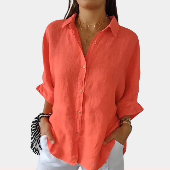 Stijlvolle damesblouse Ysolde met lange mouwen en elegante knoopsluiting, een must-have voor je garderobe.