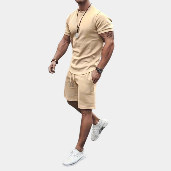 Heren casual tweedelige zomerset: comfortabel T-shirt & korte broek, ideaal voor strand of ontspanning.