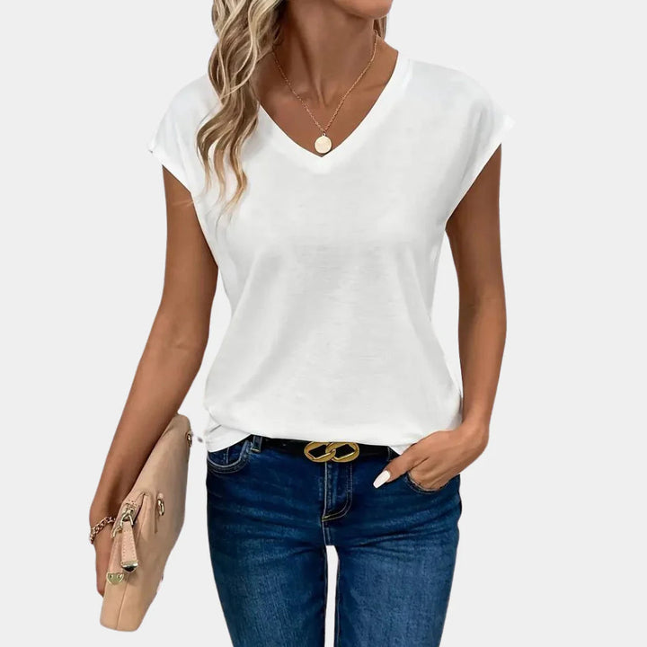 Witte dames casual V-hals top, comfortabel en stijlvol voor dagelijkse lente- en zomerkleding.
