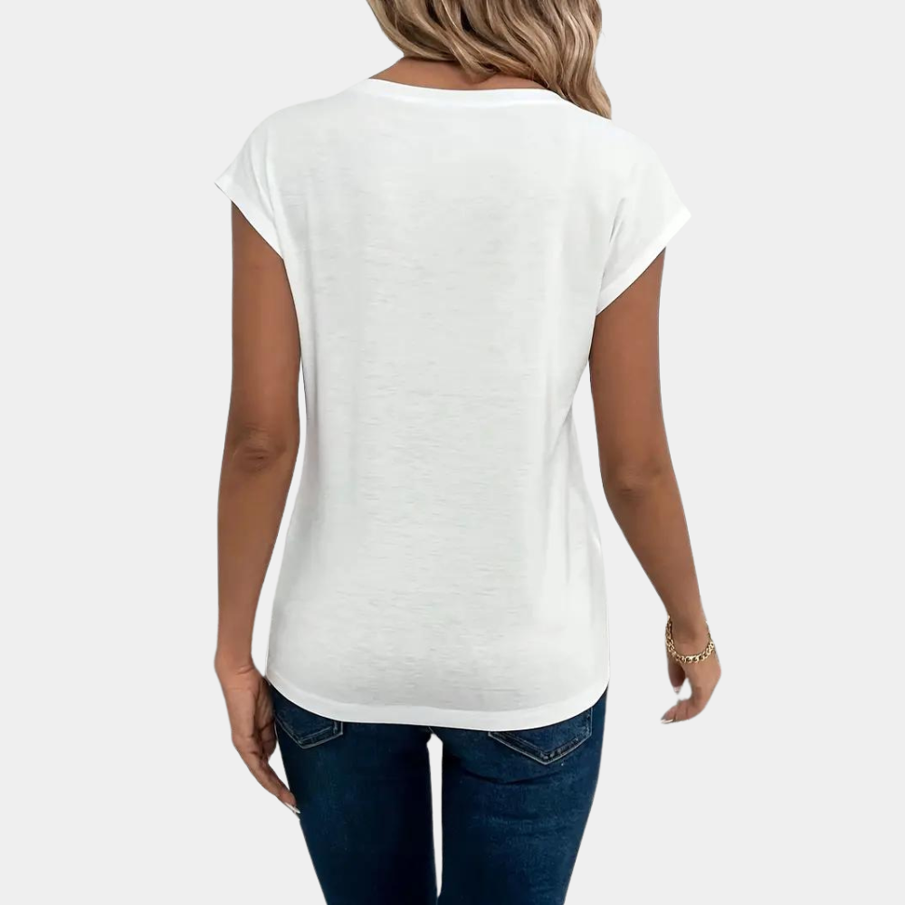 Comfortabel dames T-shirt met V-hals en korte mouw; een veelzijdig basic item voor elke casual outfit.
