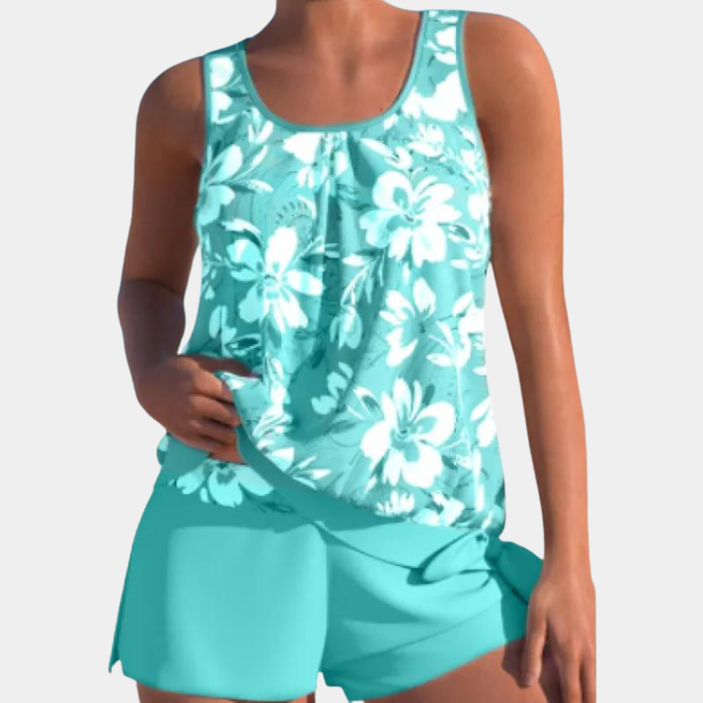 Elegant damesbadpak van Hoymans met unieke print, ideaal voor een flatterende look bij het zwembad of strand.
