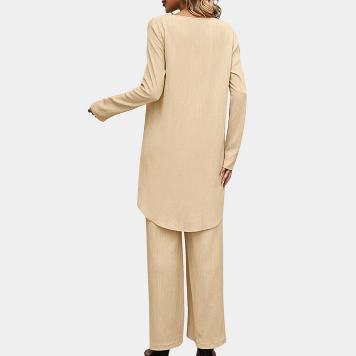 Stijlvolle VHM broekpak set voor vrouwen, verkrijgbaar in zwart, blauw en khaki, voor een chique uitstraling.
