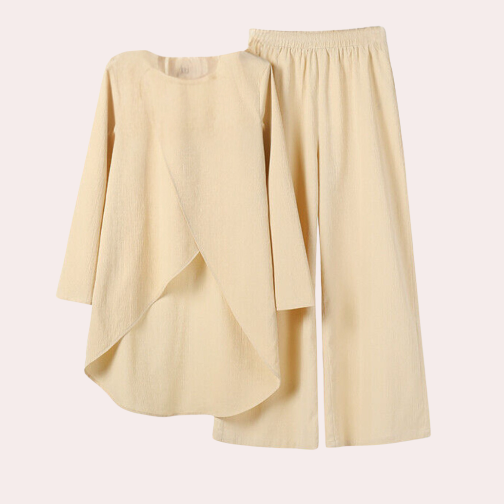 Modieus VHM damesbroekpak; elegant, ademend en comfortabel, een must-have voor elke garderobe.