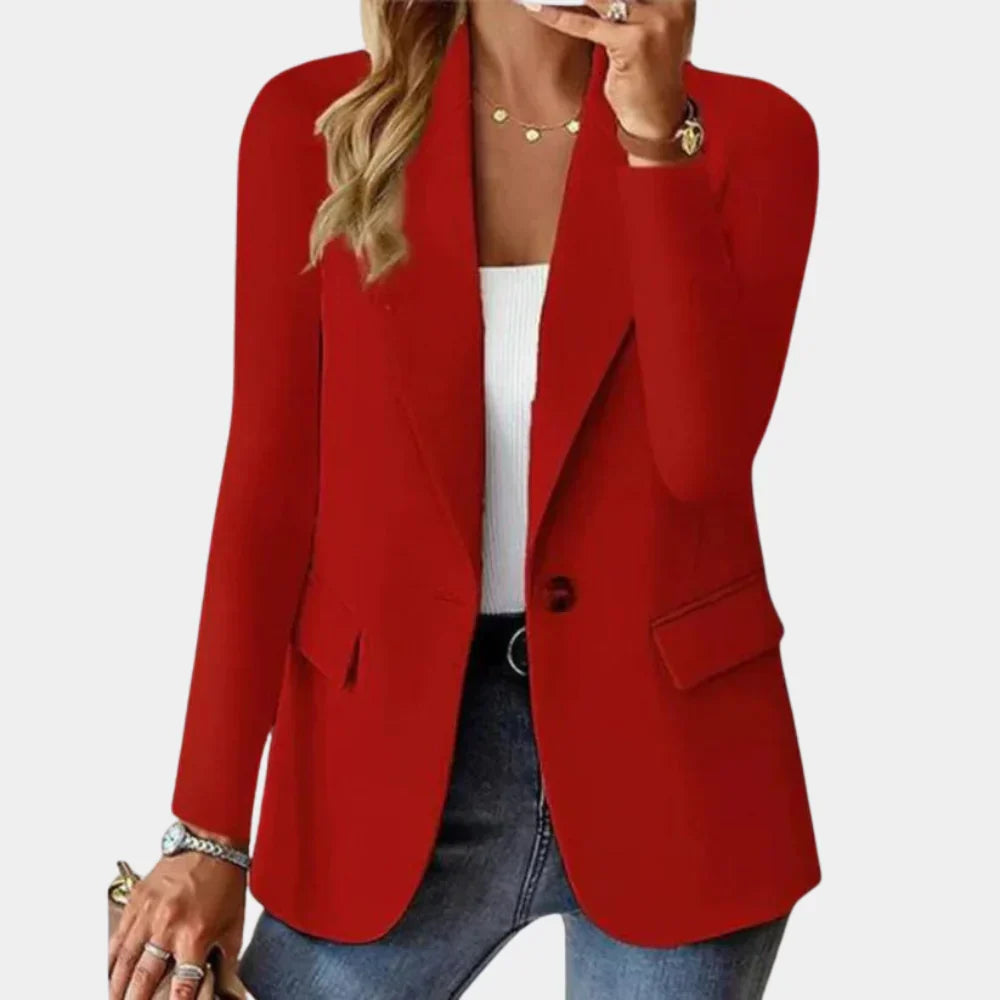 Hoymans damesblazer, getailleerd in rood. Stijlvol, elegant en comfortabel voor een modieuze kantooroutfit.