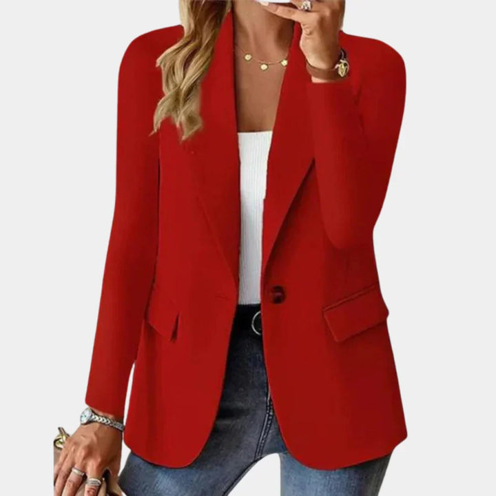 Hoymans damesblazer, getailleerd in rood. Stijlvol, elegant en comfortabel voor een modieuze kantooroutfit.