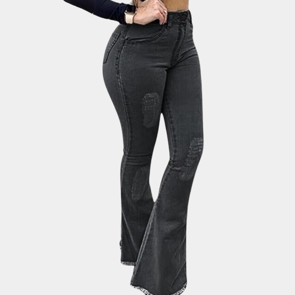 Modieuze dames flared jeans met hoge taille, perfect voor een flatterend silhouet. Comfortabel en stijlvol.