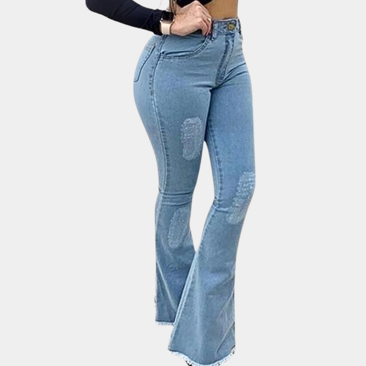 Casual chique dames jeans: een klassieke flared spijkerbroek voor diverse outfits en gelegenheden.
