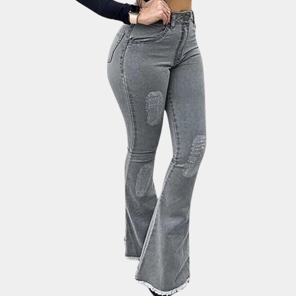 Dames flared jeans met uitlopende pijpen, perfect voor een modieuze retro look. Comfortabel denim.