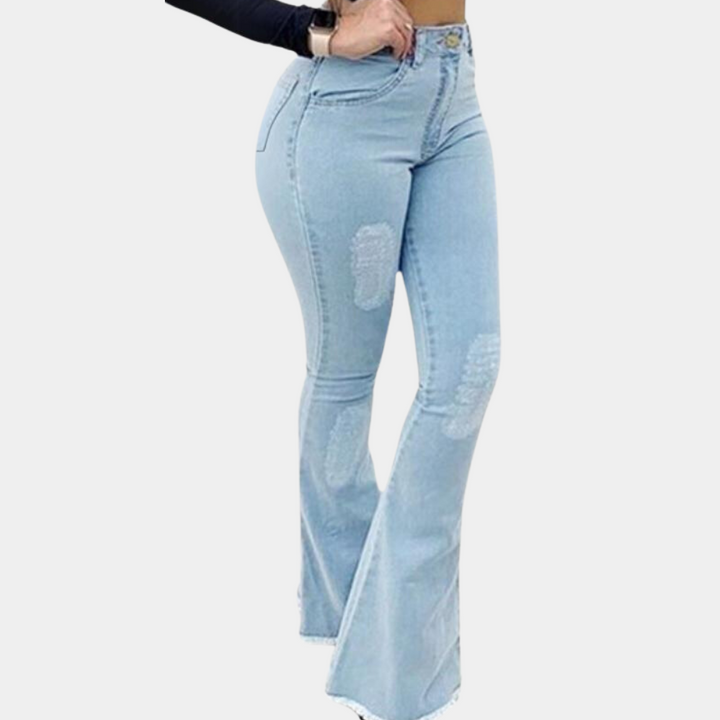 Comfortabele denim flared jeans voor dames, ideaal voor zowel casual als chique outfits. Tijdloze stijl.