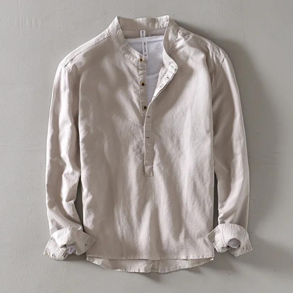 Stijlvol herenoverhemd met unieke mandarin kraag, een luchtig casual overhemd voor de zomerse heren mode.
