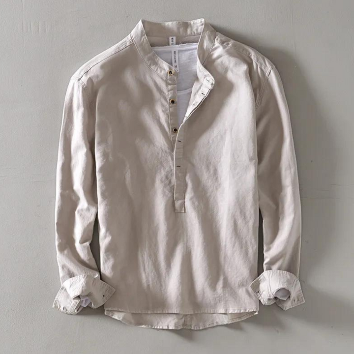 Stijlvol herenoverhemd met unieke mandarin kraag, een luchtig casual overhemd voor de zomerse heren mode.