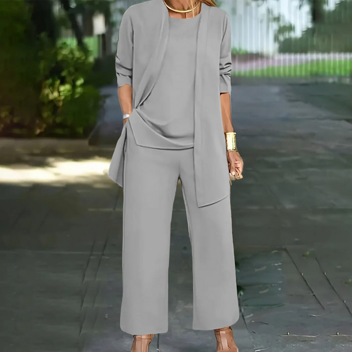 Comfortabel casual-chic dames broekpak set; een veelzijdige outfit met wijde pijpen en elegante uitstraling.