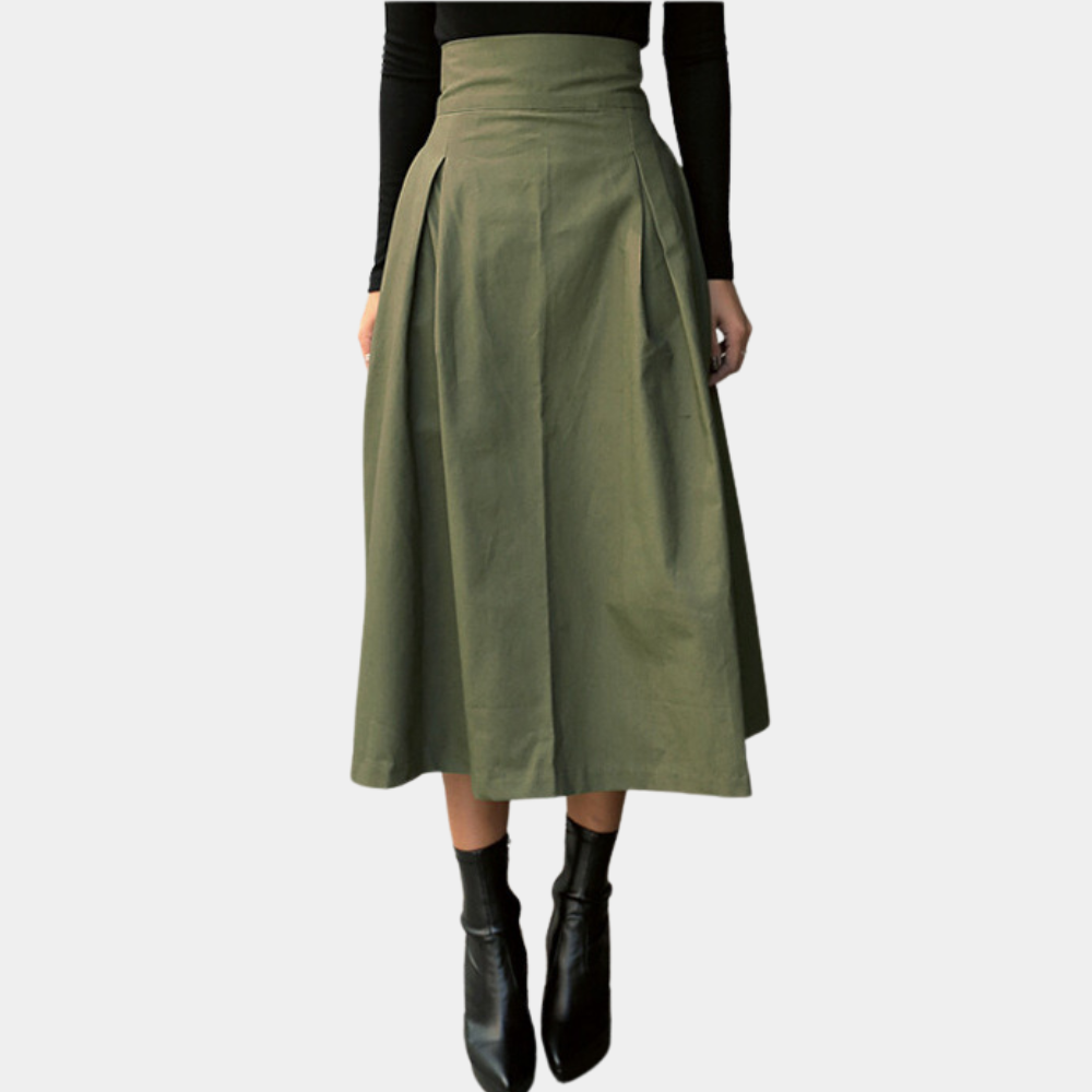 Dames high-waist rok Elina met chique strikdetail, verkrijgbaar in diverse kleuren, voor een vrouwelijke uitstraling.