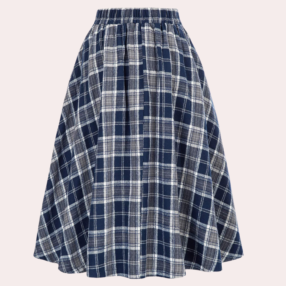 Comfortabele A-lijn damesrok met zwierige pasvorm en chic ruitpatroon, ideaal voor een stijlvolle look.