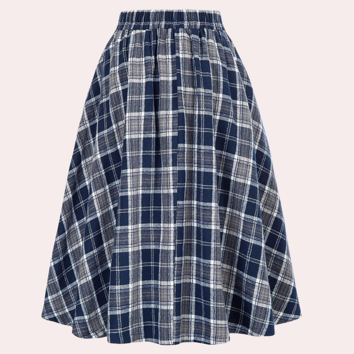 Comfortabele A-lijn damesrok met zwierige pasvorm en chic ruitpatroon, ideaal voor een stijlvolle look.