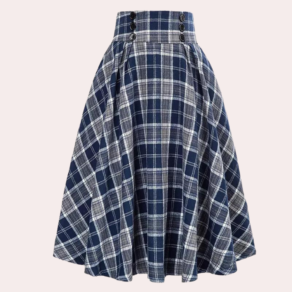Klassieke high-waist A-lijn damesrok van polyester met elegant ruitpatroon; perfecte stijlvolle wintermode.