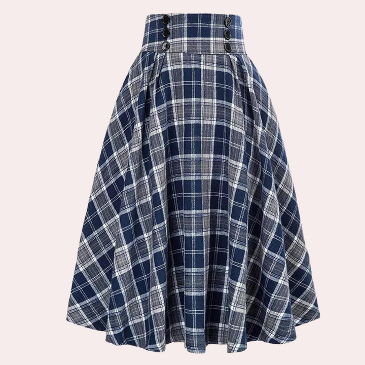 Klassieke high-waist A-lijn damesrok van polyester met elegant ruitpatroon; perfecte stijlvolle wintermode.