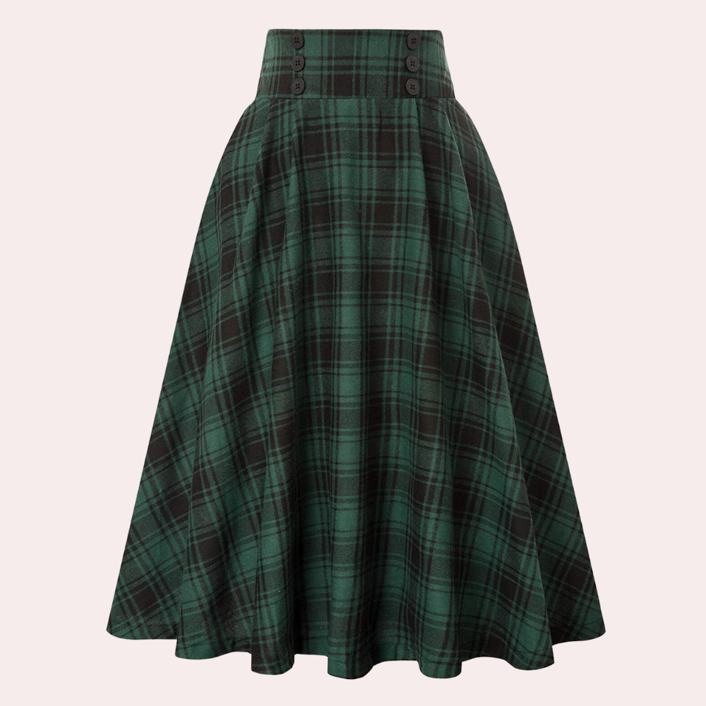 Tijdloze dames high-waist A-lijn rok met ruitprint, veelzijdig en comfortabel voor elke gelegenheid.