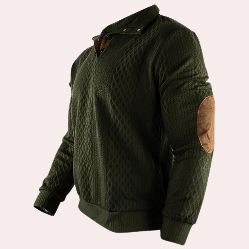 Modieuze herentrui met knoopsluiting. Warme casual trui Dany, essentieel voor herfst en wintergarderobe.