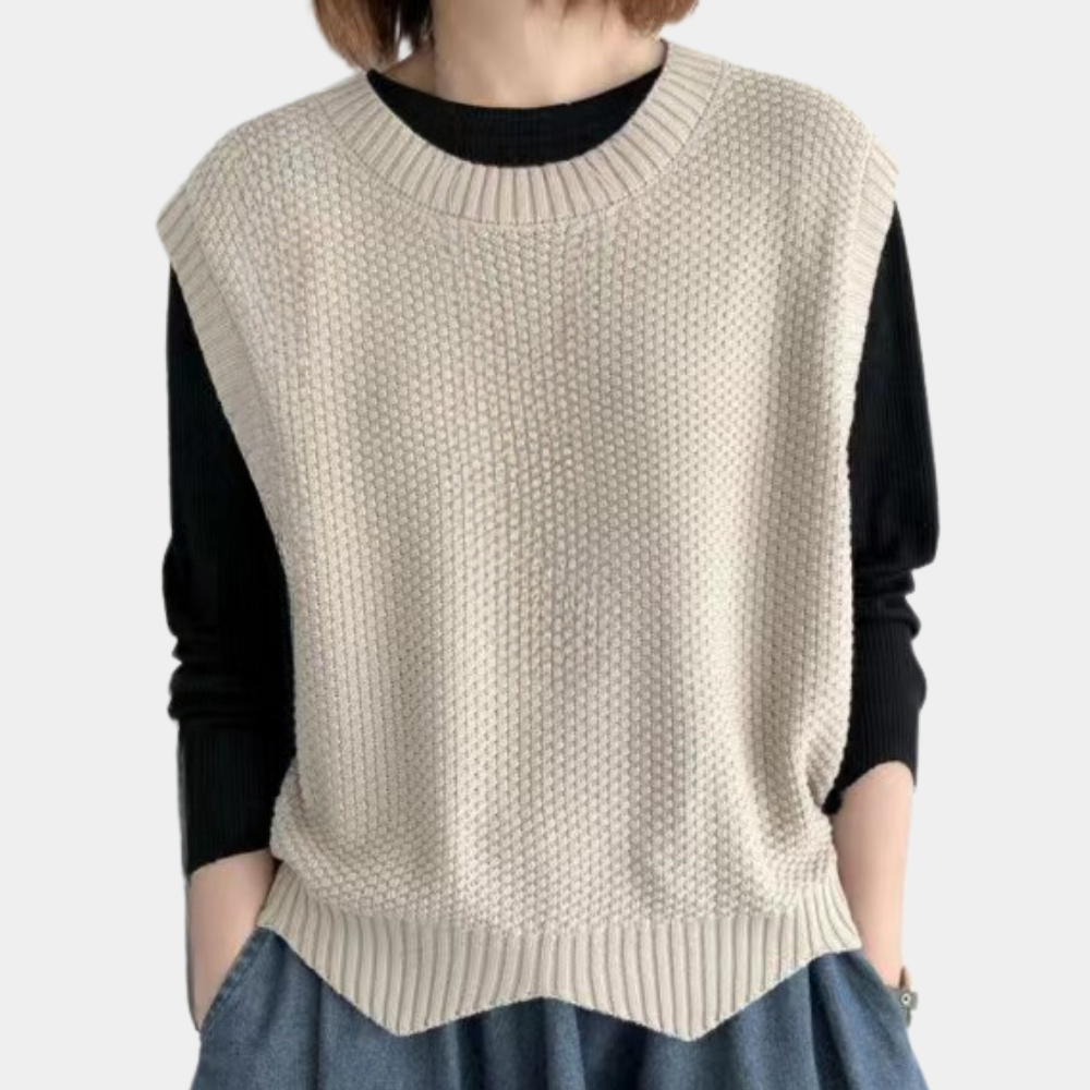 Gebreide dames pullover zonder mouwen, ideaal voor een elegante gelaagde outfit.