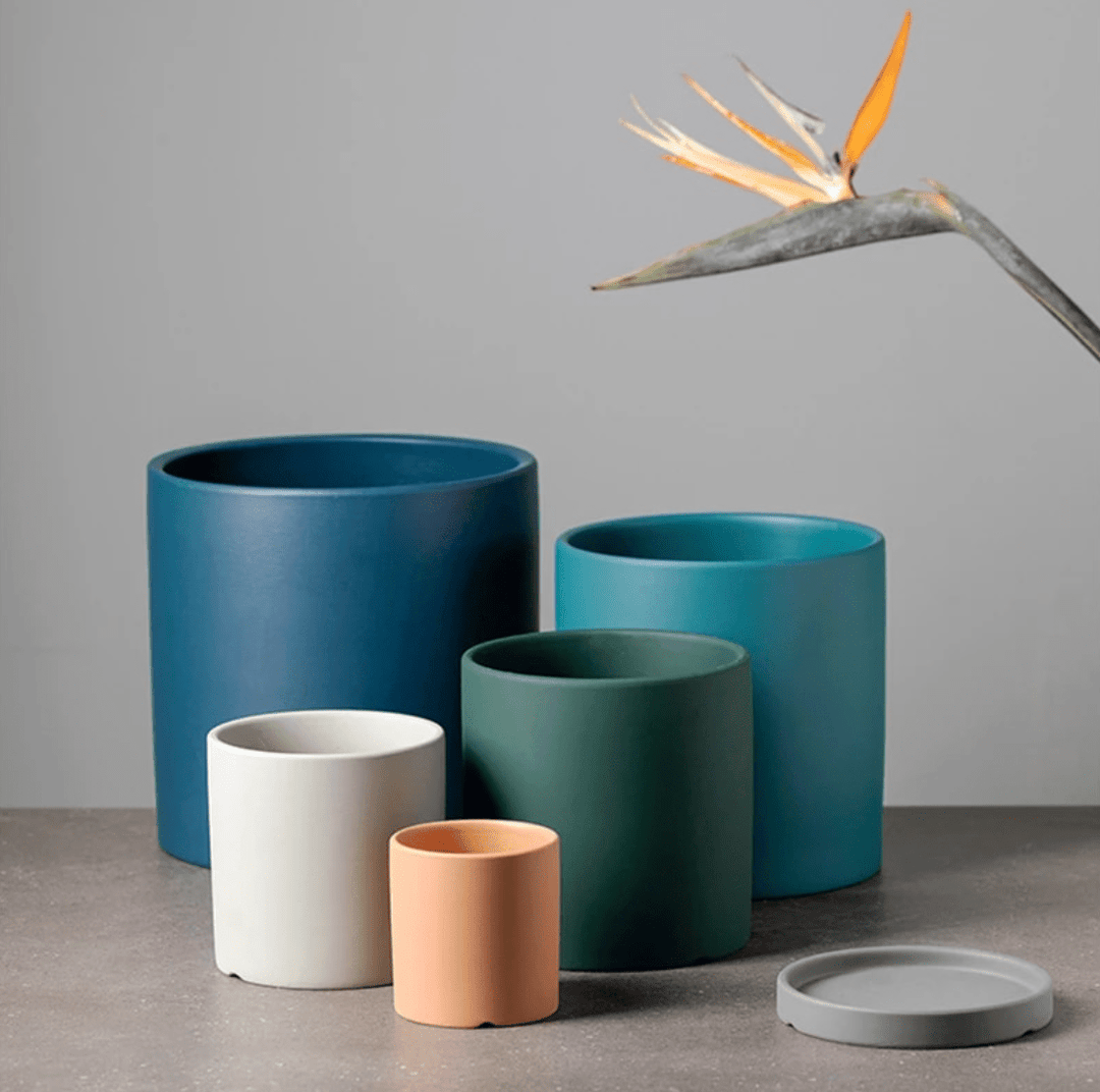 Decoratieve binnenpot met schotel, modern en functioneel. Brengt leven in je huis.