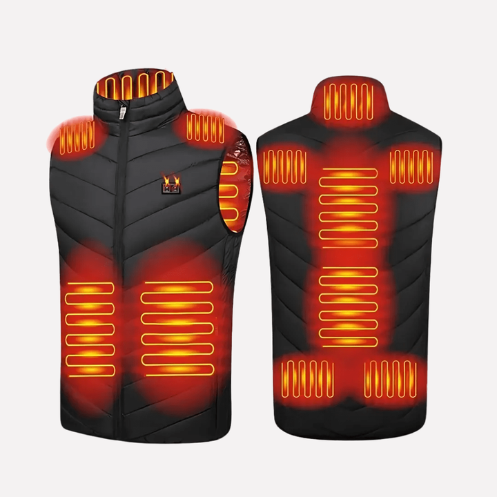 Comfortabele zwarte heren verwarmde jas voor de winter. USB-verwarmd, perfect voor koude dagen en buitenkleding.