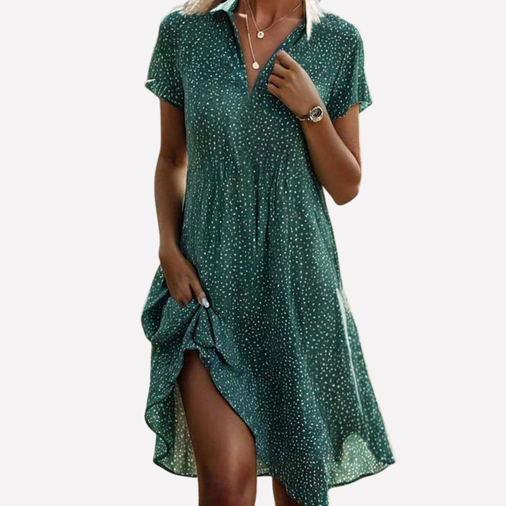 Dames midi overhemdjurk met korte mouwen, casual en comfortabel voor zomer en lente, met knoopsluiting.