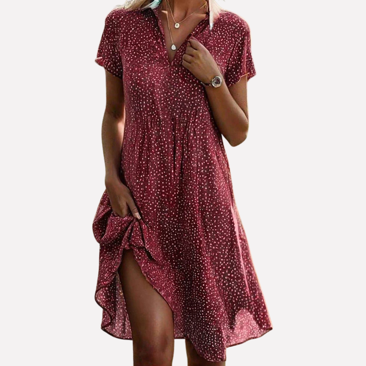 Veelzijdige dames midi overhemdjurk met korte mouwen, ideaal voor casual lente- en zomerlooks, comfortabel met knopen.