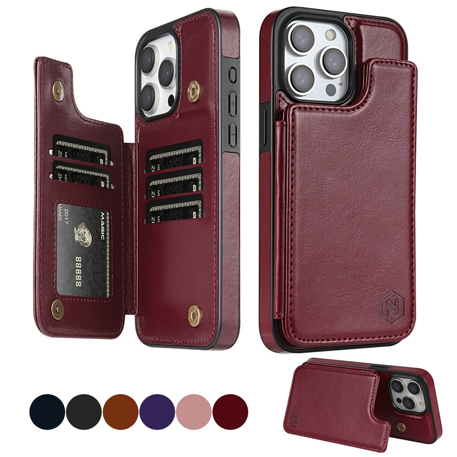 Elegante leren iPhone hoes met meerdere ingebouwde kaartvakken en portemonnee functie.