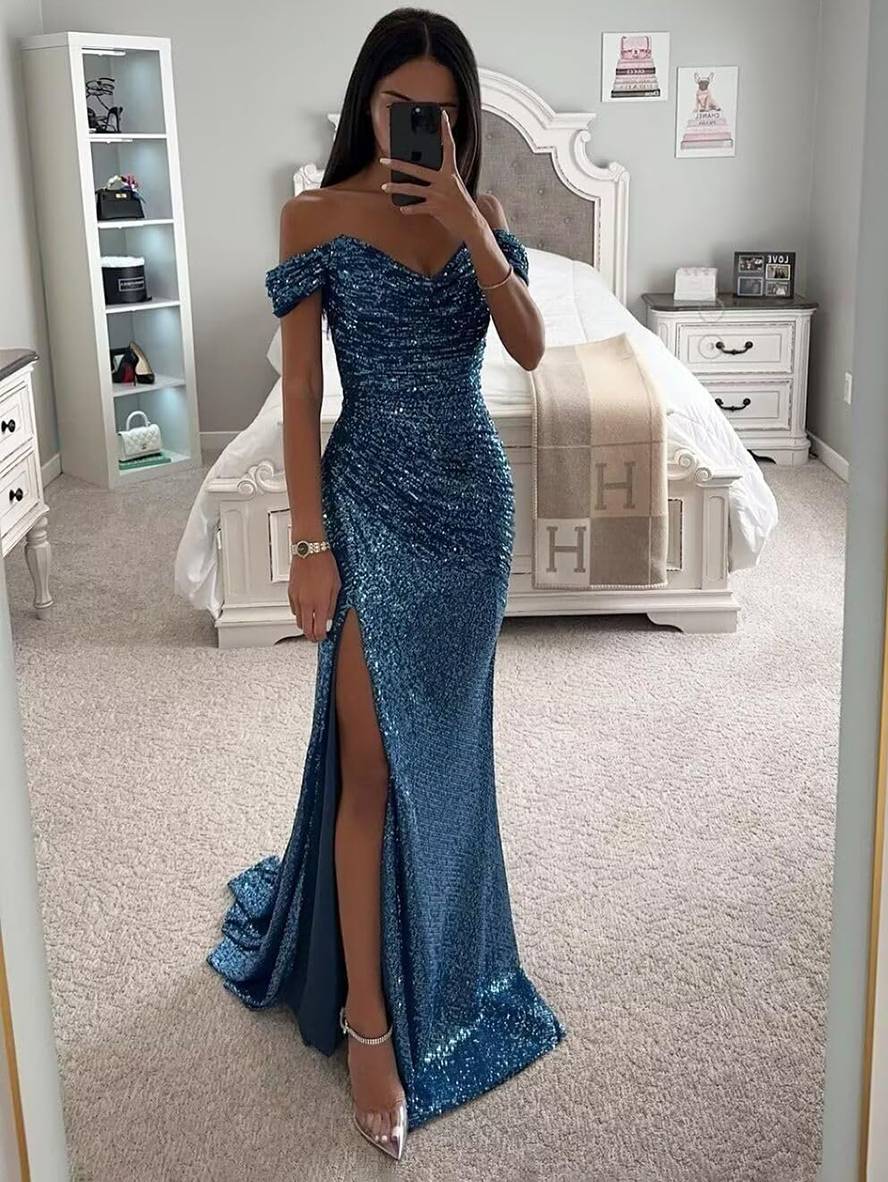 Deze elegante strapless pailletten galajurk garandeert een onvergetelijke entree op elk feest of evenement.