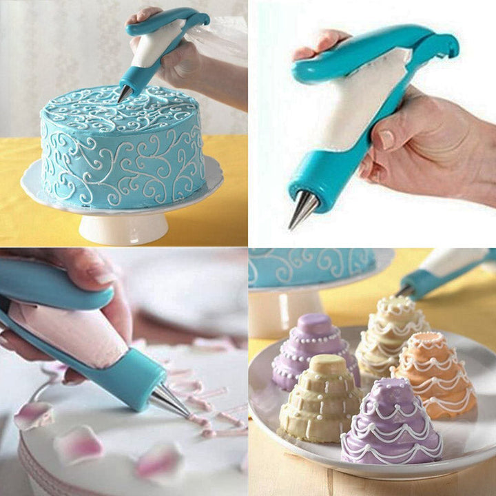 Cupcake wordt versierd met een decoratie pen, perfect voor feestelijke en unieke cupcake decoraties.
