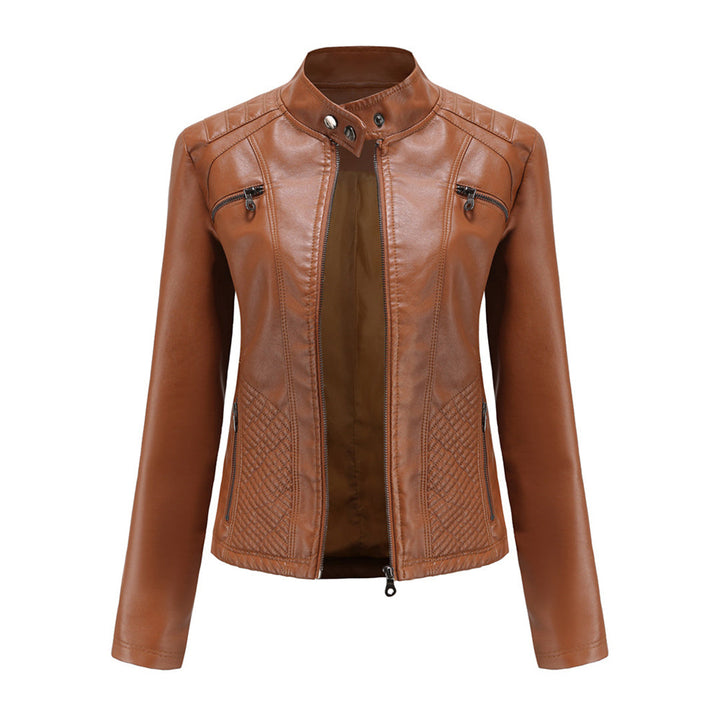 Bruin leren damesjack Nova: stoer vegan leer, tijdloos design voor elke stijl en gelegenheid.
