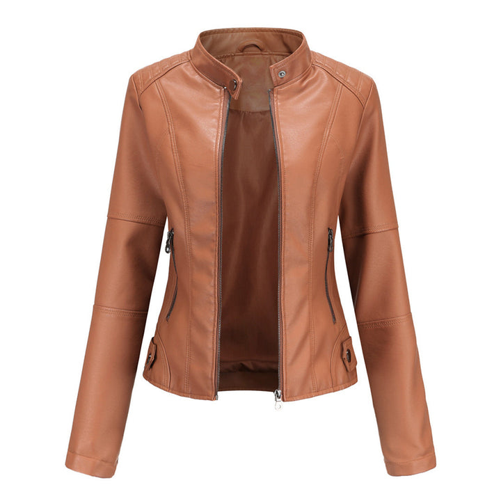Elegant zwart leren damesjack, asymmetrisch design, ideaal als motorjack of stijlvolle toevoeging.