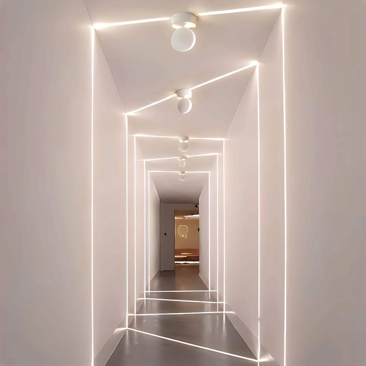 Lumovibe slimme 360° LED projectielamp, app-gestuurd, creëert dynamische sfeerverlichting binnen.