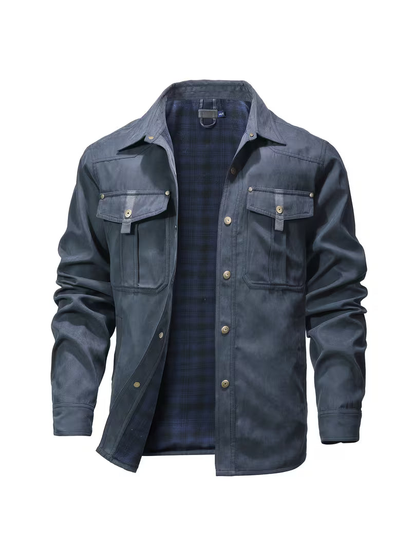 Casual heren cargo jas/overshirt. Stijlvolle lente-herfst tussenjas met borstzakken en reverskraag.