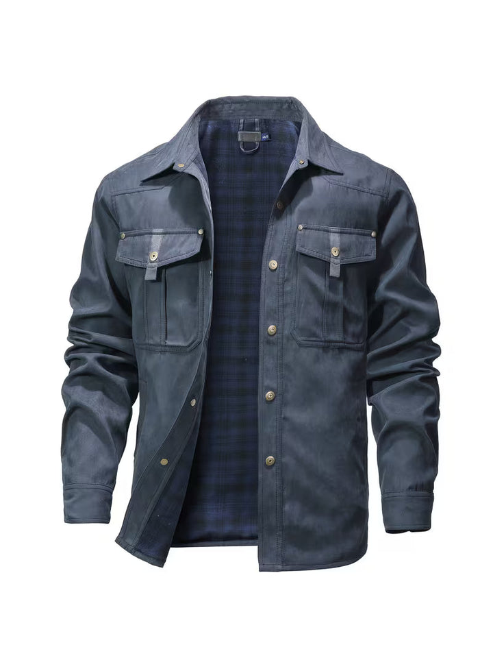Casual heren cargo jas/overshirt. Stijlvolle lente-herfst tussenjas met borstzakken en reverskraag.