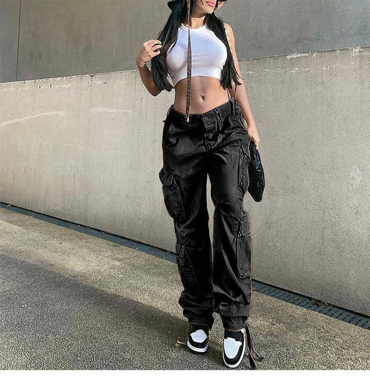 Grijze Mila cargo dames pantalon, comfortabel en met een modieuze baggy pasvorm.