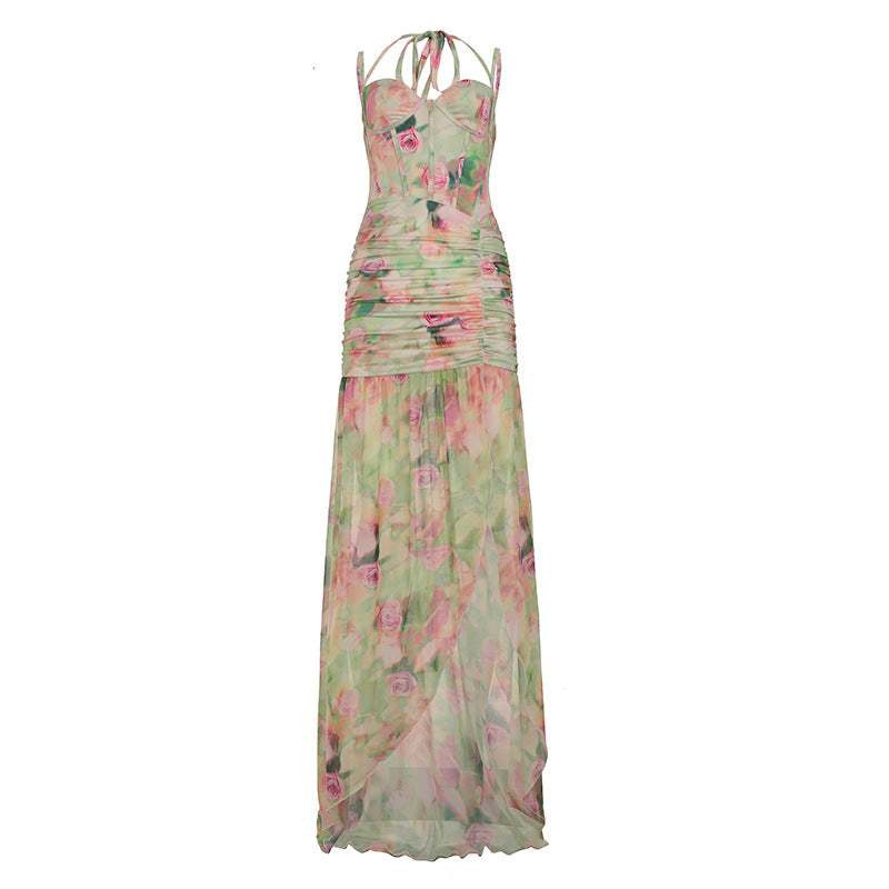 Veelzijdige groene bloemenprint maxi jurk voor dames, perfect als zomerjurk of lente feestjurk.