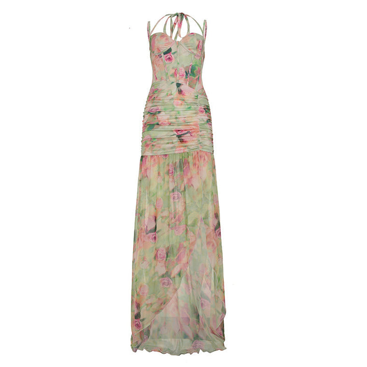 Veelzijdige groene bloemenprint maxi jurk voor dames, perfect als zomerjurk of lente feestjurk.