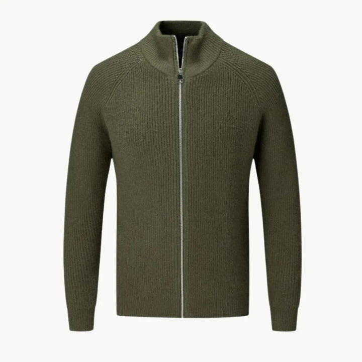Casual heren cashmere vest met volledige rits, opstaande kraag, voor comfort en warmte.